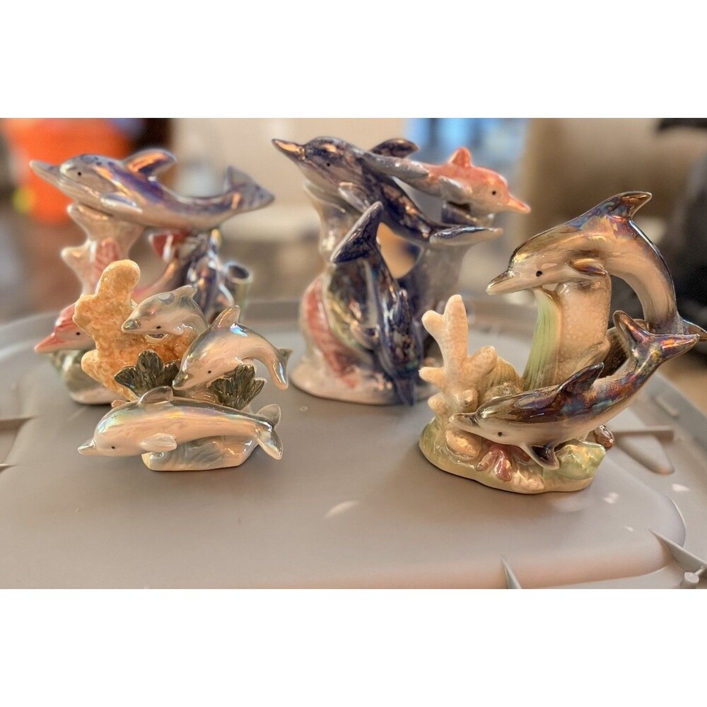 Lot Of 4 Iridescent Dolphin Figurines  Ocean Dolphins 90s Decor